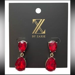 Zaxie Red Teardrop Crystal Dangle Earrings Gold Tone Elegant Statement Jewelry